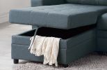 Blue Grey Convertible Sectional Pull Out Bed Sofa Chaise Reversible Storage Chaise Polyfiber Tufted Couch Lounge
