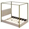 Queen Size Upholstery Canopy Platform Bed with Headboard and Metal Frame, Beige