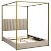 Queen Size Upholstery Canopy Platform Bed with Headboard and Metal Frame, Beige