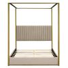 Queen Size Upholstery Canopy Platform Bed with Headboard and Metal Frame, Beige