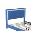 Full Size Upholstered Bed Frame with LED Lights,Modern Velvet Platform Bed with Tufted Headboard,Blue