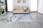 ZARA Collection Abstract Design Silver Blue Machine Washable Super Soft Area Rug