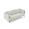 Modern Sofa 3-Seat Couch with Stainless Steel Trim and Metal Legs for Living Room, Linen Beige
