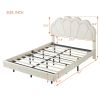 Full Upholstered Smart LED Bed Frame with Elegant Flowers Headboard,Floating Velvet Platform LED Bed with Wooden Slats Support