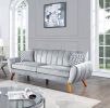 Contemporary 2-Pcs Sofa Set Living Room Furniture Light Gray Velvet Couch Sofa And Loveseat Plush Cushion Unique Lines Plush Sofa.