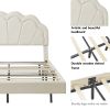 Full Upholstered Smart LED Bed Frame with Elegant Flowers Headboard,Floating Velvet Platform LED Bed with Wooden Slats Support