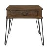 Rustic Oak and Black Finish Classic End Table with Drawer Metal Legs Solid Wood Living Room Furniture 1pc Side Table