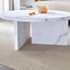 A white MDF material circular patterned coffee table, a 31.4-inch white center table, modern coffee table, suitable for small spaces and living rooms.