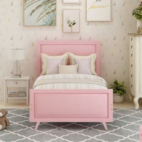 Wood Platform Bed Twin Bed Frame Mattress Foundation with Headboard and Wood Slat Suppor (Color: Pink)