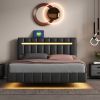 Queen Size Floating Bed Frame with LED Lights and USB Charging,Modern Upholstered Platform LED Bed Frame