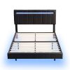 Queen Size Floating Bed Frame with LED Lights and USB Charging,Modern Upholstered Platform LED Bed Frame