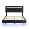 Queen Size Floating Bed Frame with LED Lights and USB Charging,Modern Upholstered Platform LED Bed Frame