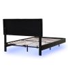 Queen Size Floating Bed Frame with LED Lights and USB Charging,Modern Upholstered Platform LED Bed Frame