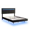 Queen Size Floating Bed Frame with LED Lights and USB Charging,Modern Upholstered Platform LED Bed Frame