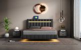 Queen Size Floating Bed Frame with LED Lights and USB Charging,Modern Upholstered Platform LED Bed Frame