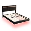 Queen Size Floating Bed Frame with LED Lights and USB Charging,Modern Upholstered Platform LED Bed Frame